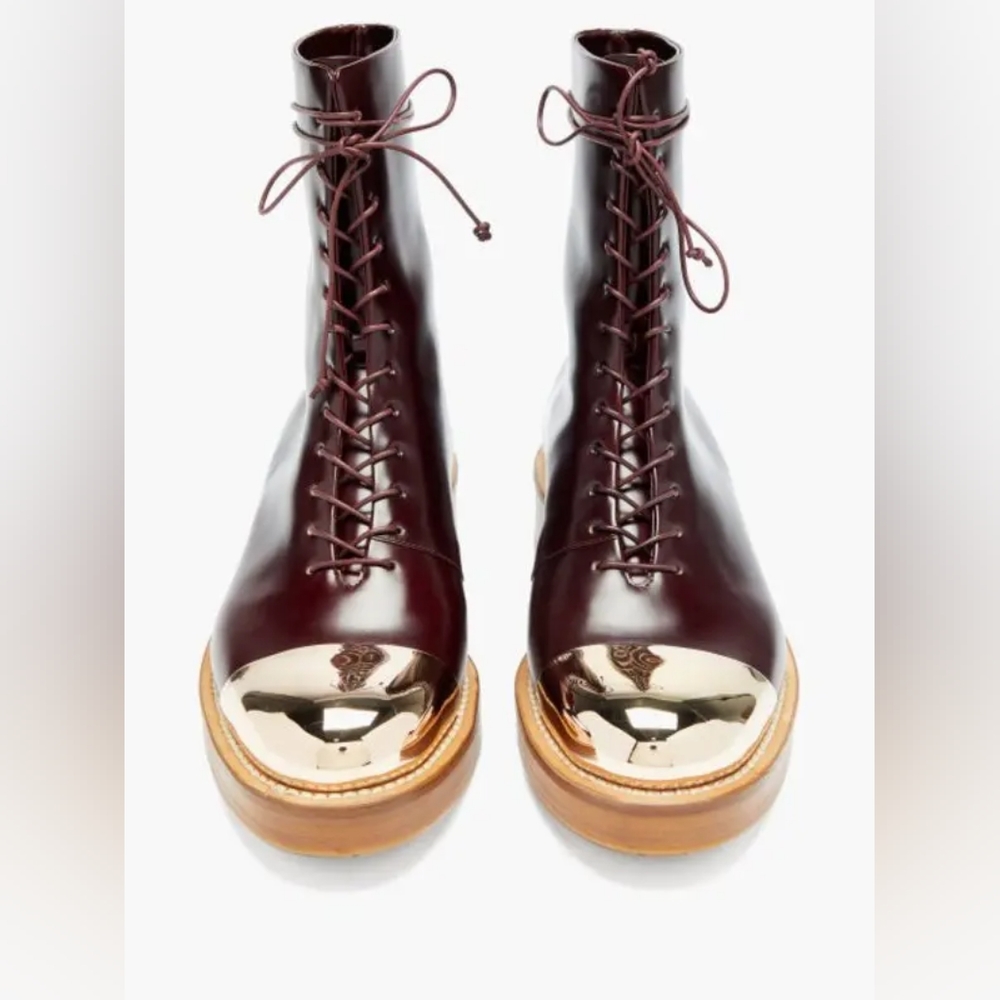 New no box rare sz 42 Gabriela Hearst burgundy boots with golden metal captoe - Picture 7 of 10
